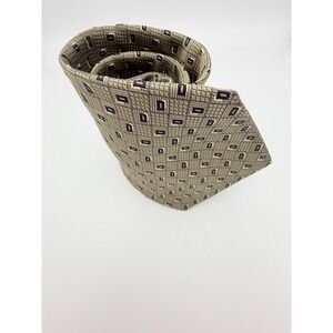 Valerio Garati Mens Geometric Silk Tie Olive Green Taupe Hand Made Classic 59in